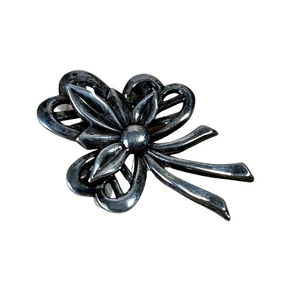 Vintage Sterling Silver Clover Floral Brooch, Vintage Flower Silver Pin - Picture 2 of 6
